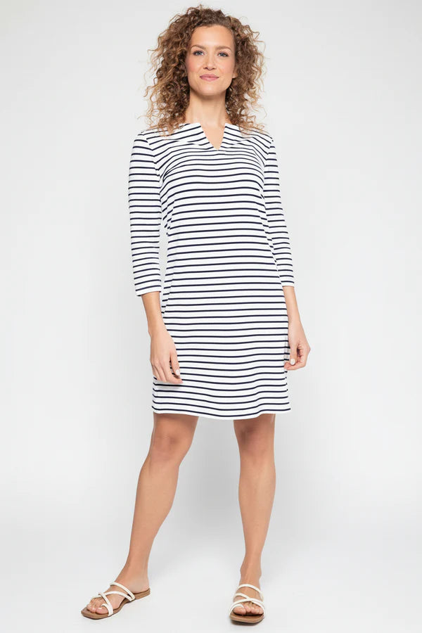 Coolibar – UV-jurk Dames – Wit met Navy streep