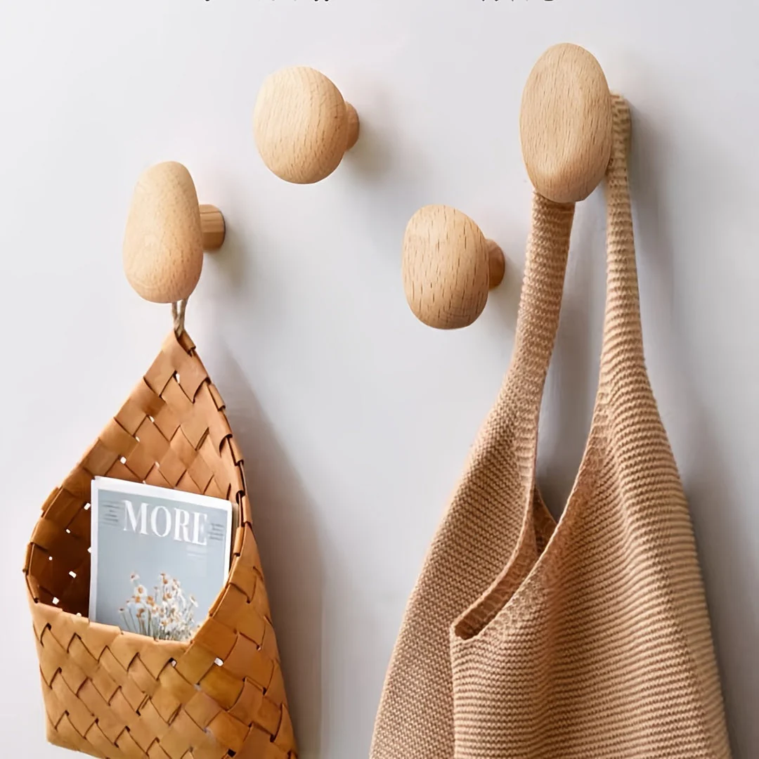 WoodCraft Houten Wandhaken Set – Handgemaakt ontwerp van noten- en beukenhout