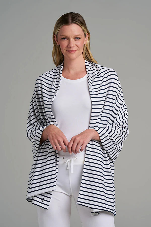 Coolibar – UV-Shawl – Sanibel – Wit met Navy streep