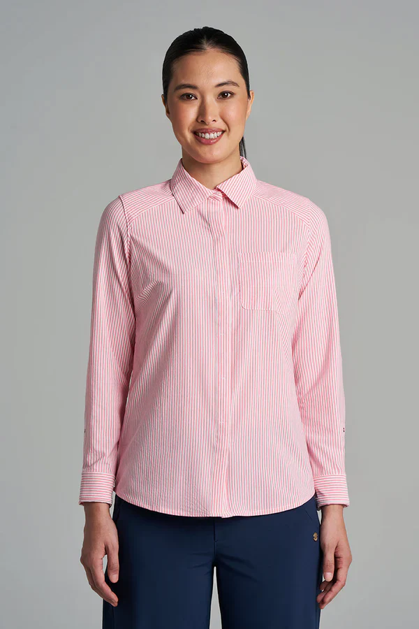 Coolibar – UV Smart Blouse voor dames – Amara – Flamingo White stripe