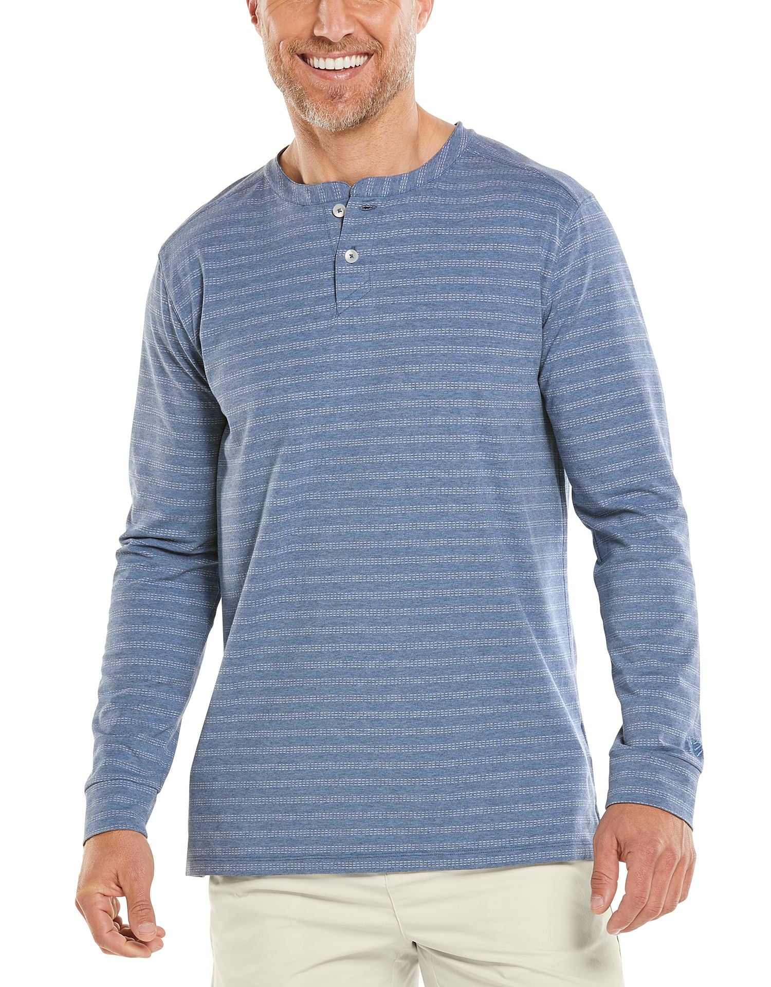 Coolibar – UV Shirt voor heren – Longsleeve – Mojave Henley – Pacifisch Blauw