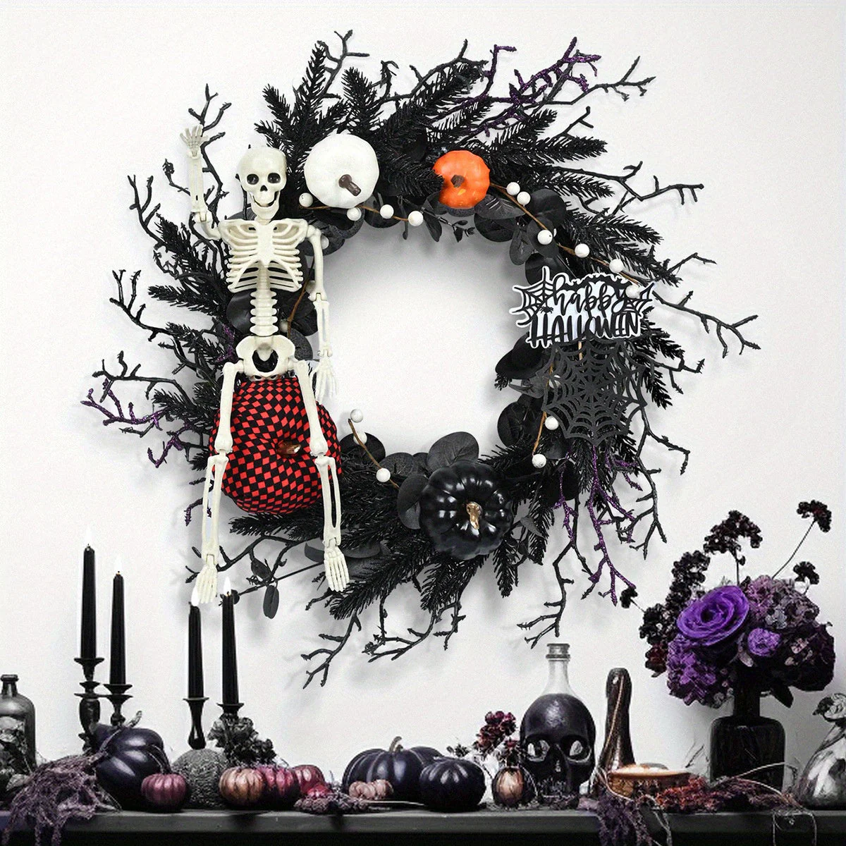 Halloween Gotische Skelet Pompoen Krans | Spookachtige Wanddecoratie