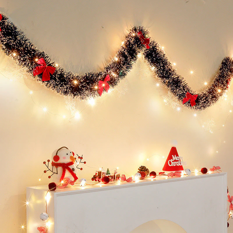 LumaTinsel LED Kerstguirlande – Set van 2 draadloze metallic guirlandelampen met warm licht