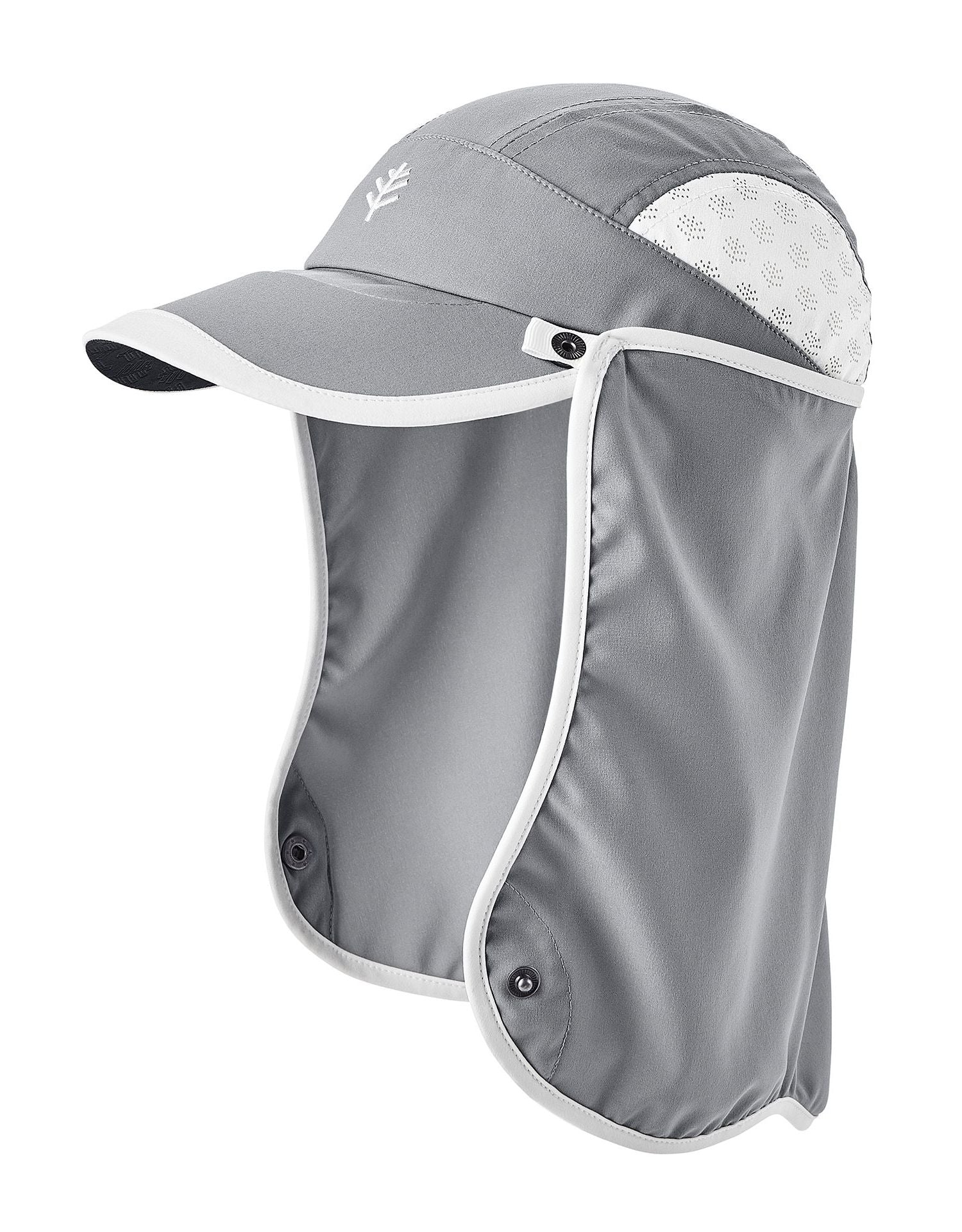 Coolibar – UV Sportcap met nekbescherming voor kinderen – Agility – Staalgrijs/Wit