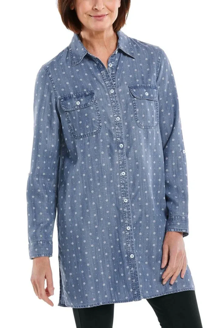 Coolibar – UV-tuniek voor dames – Santa Rosa – Chambray – Foulard – Licht Indigo