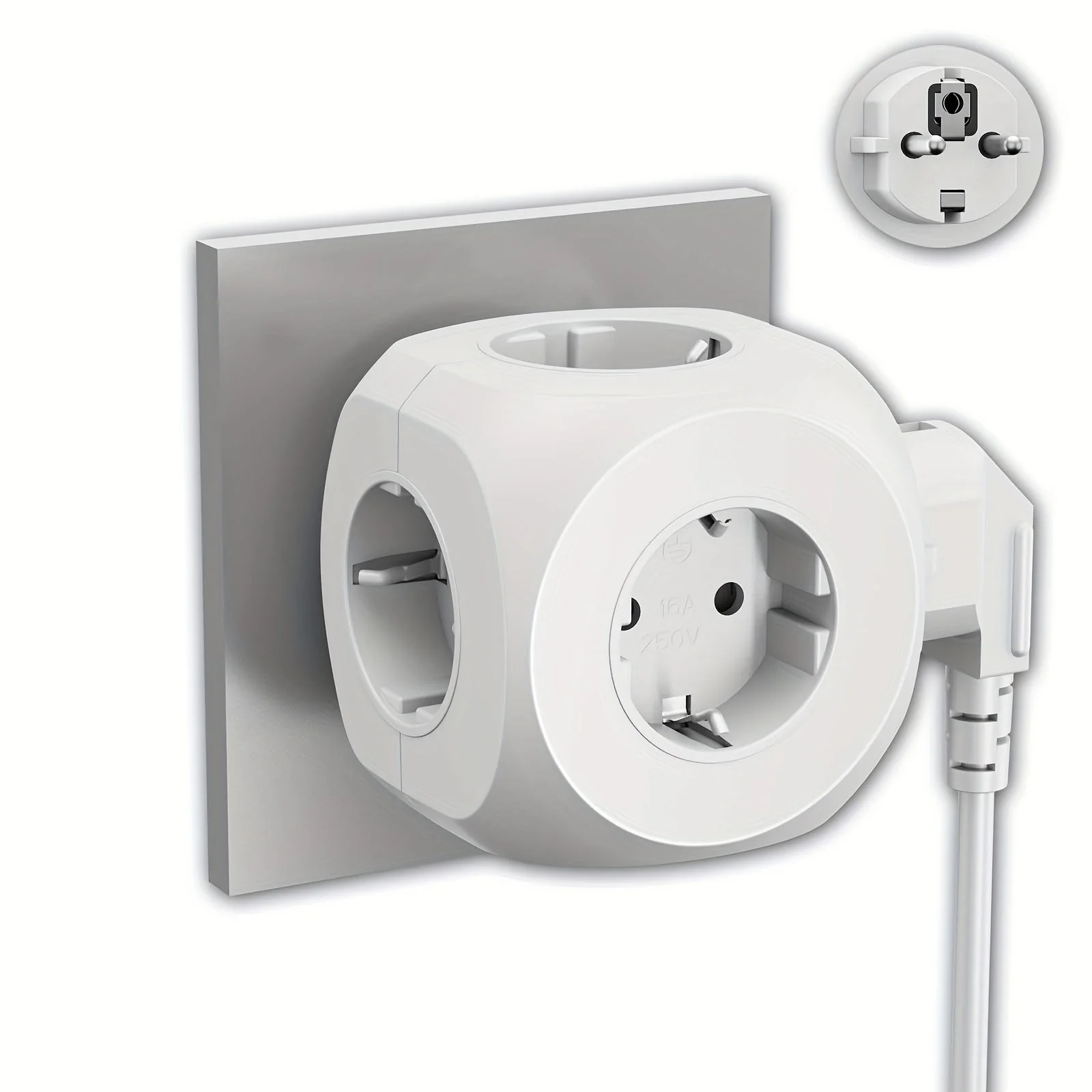 Compacte Draagbare Stroomstekker Cube met 5 Elektrische Aansluitingen – Lichtgewicht en Veilig voor Thuis, Kantoor en Reizen
