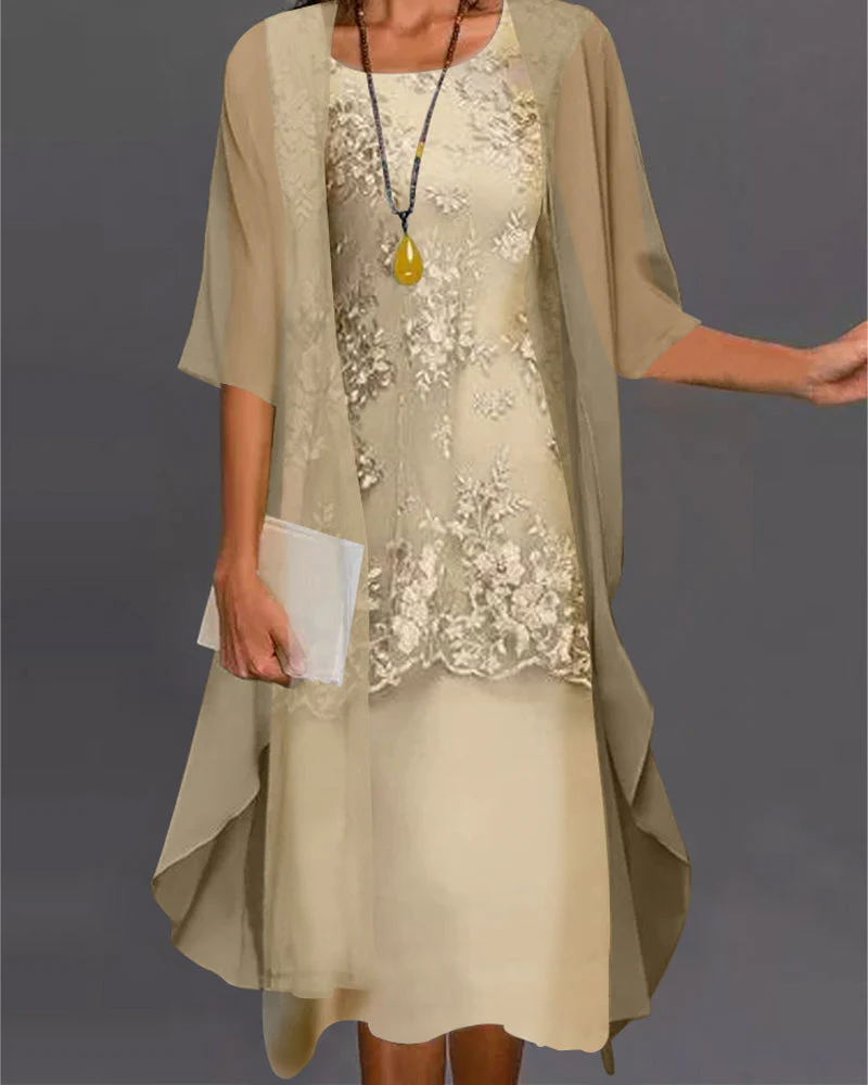 Elegante tweedelige zijden chiffon jurk voor dames | Midi
