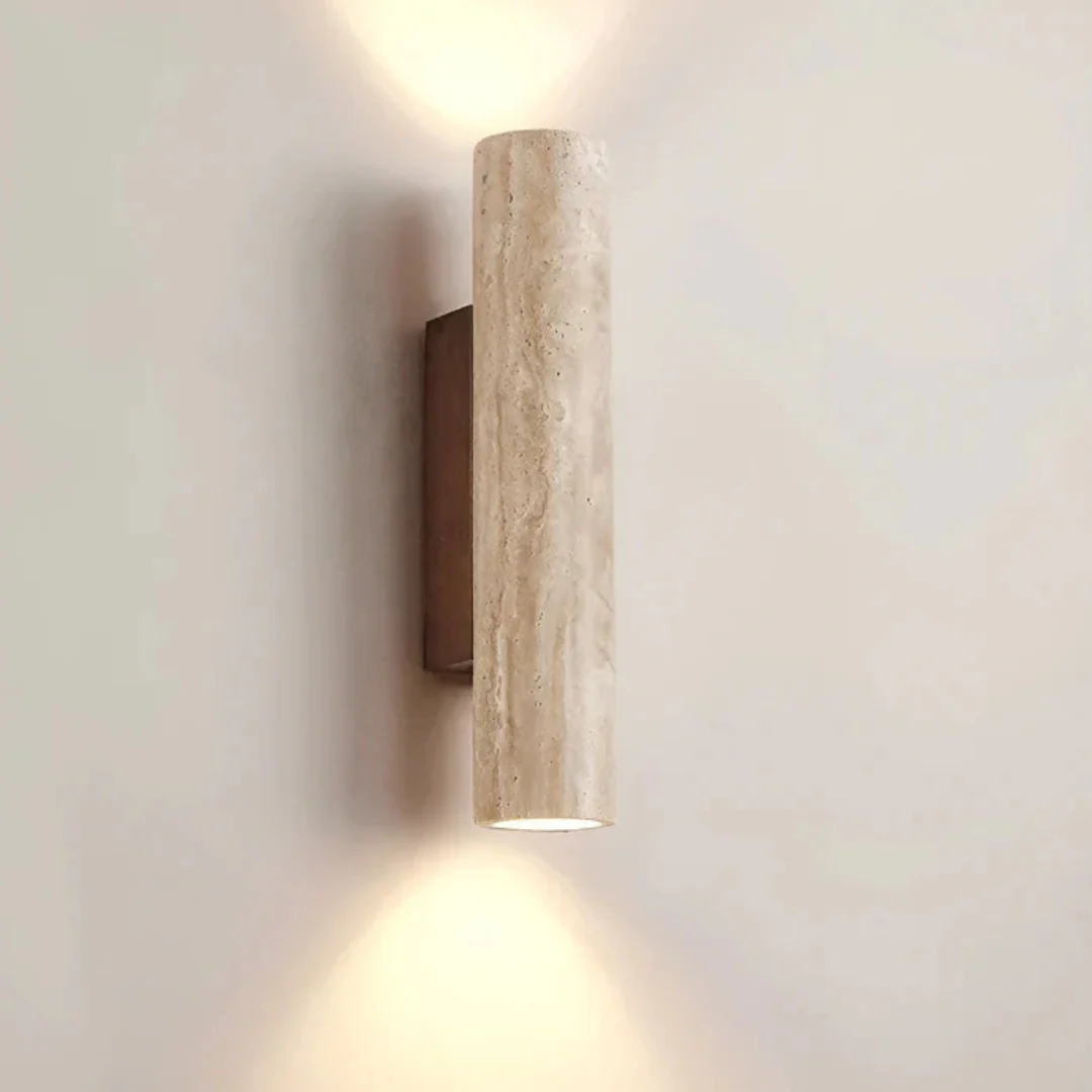 Moderner Minimalistische Travertin-Marmere Cylinder Wandlamp LED 2-Licht