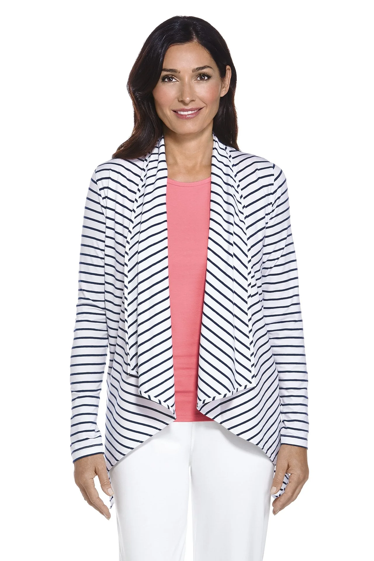 Coolibar – UV Sun Wrap Vest voor dames – Marietas – Wit met Navy streep