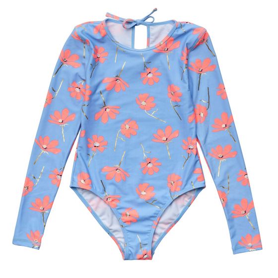 Snapper Rock – UV Zwempak voor meisjes – Lange mouw – Beach Bloom – Blauw/Roze Snapper Rock – UV Zwempak voor meisjes – Lange mouw – Beach Bloom – Blauw/Roze
