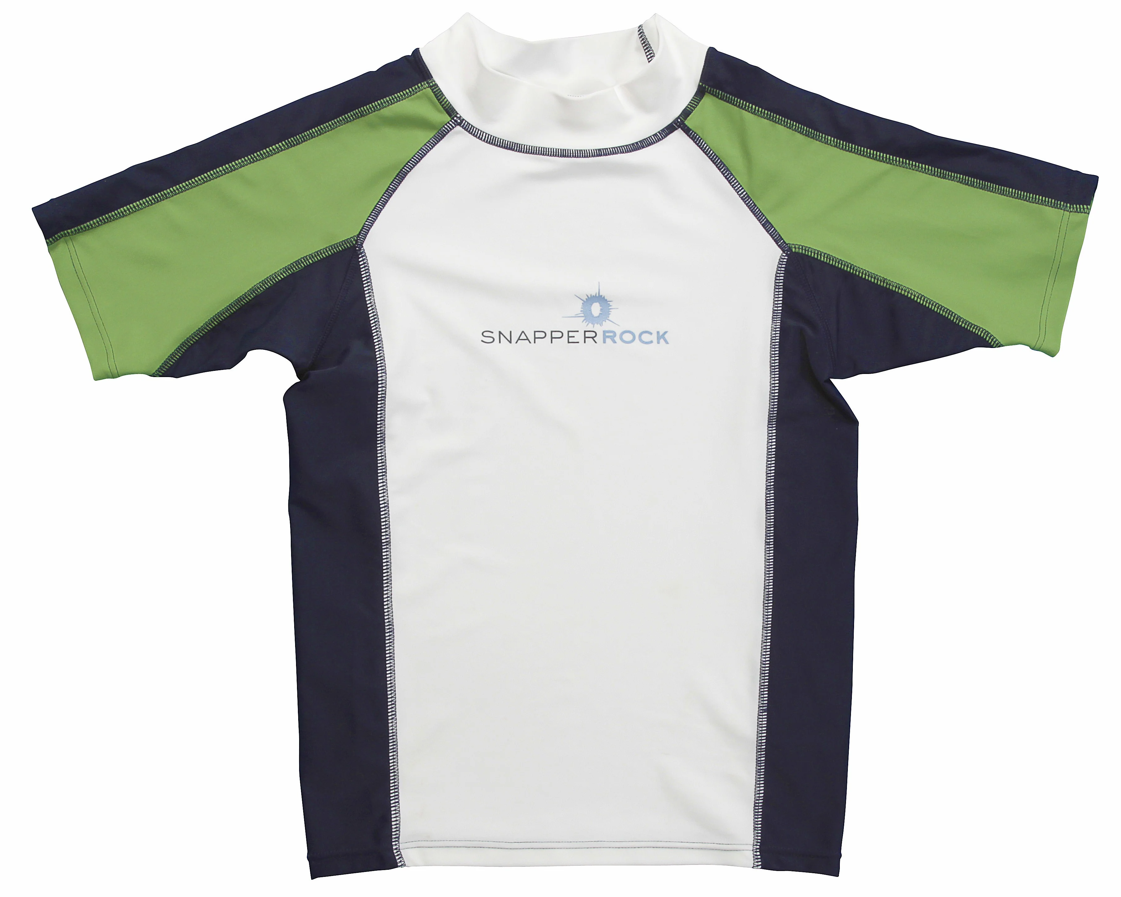 SnapperRock UV werend zwemshirt met korte mouwen voor kinderen – groen blauw wit SnapperRock UV werend zwemshirt met korte mouwen voor kinderen – groen blauw wit