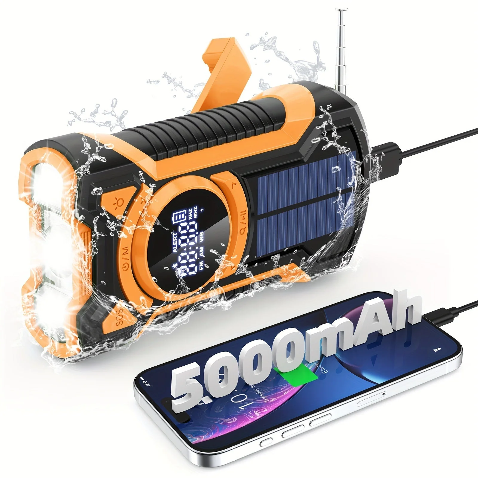 All-in-One Noodradio met Handcrank, Zonnepaneel, Zaklamp & USB Oplader – Ideaal voor Kamperen en Buitenactiviteiten