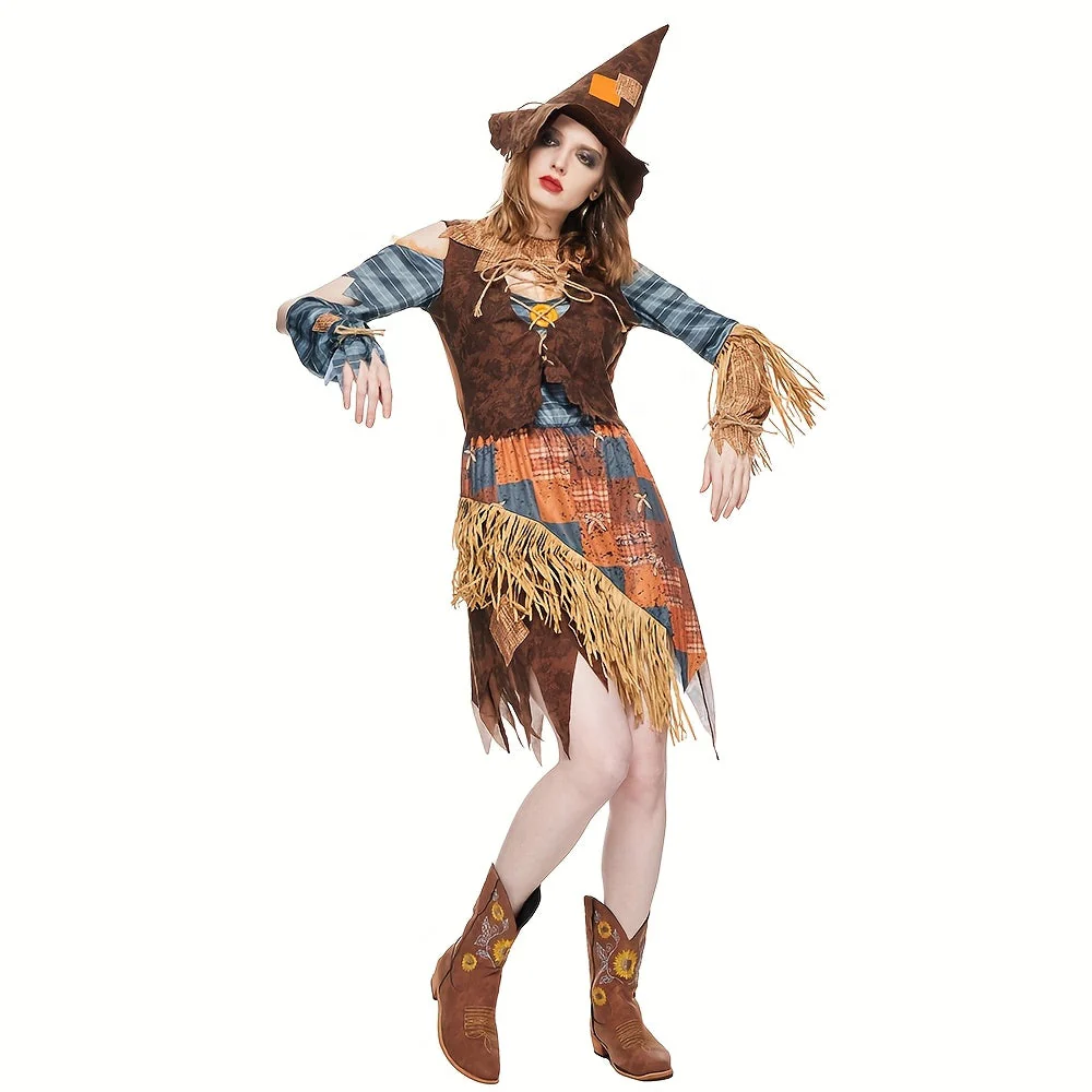 Dames Off Shoulder Halloween Vogelverschrikker Kostuum Jurk | Mini
