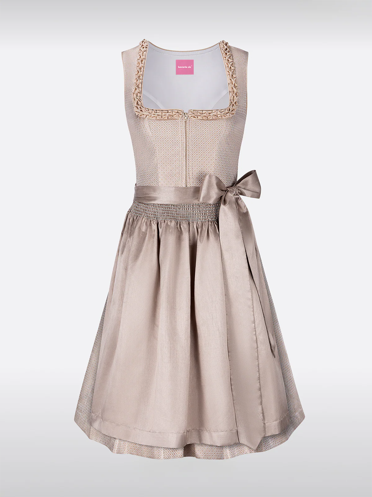 Beige Rechte Halslijn Hart Rimpel Allover Patroon Dirndl