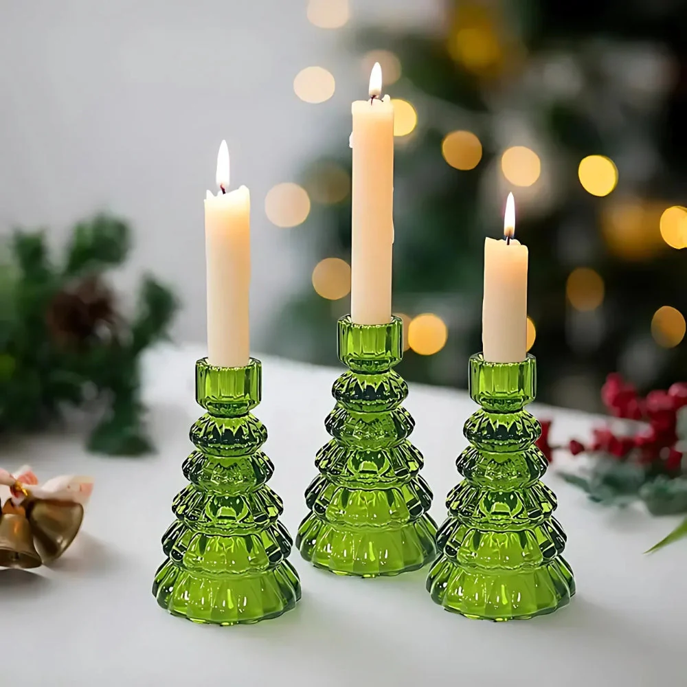 LumiTree Glas-Kaarsenhouder Set – 3-delig Boomvormige Tafeldecoratie