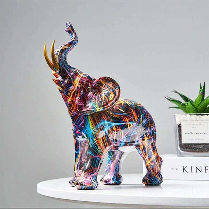 ColorTrunk Levendige Olifantensculptuur Uniek Gedurfd Ontwerp