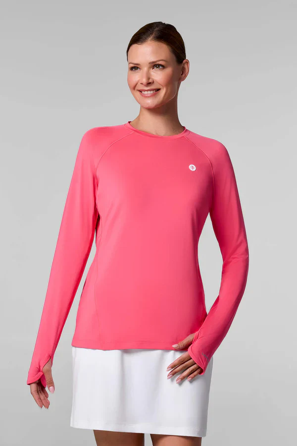 Coolibar – UV-fitnessshirt voor dames – Lange mouw – Devi -Sunkist Coral