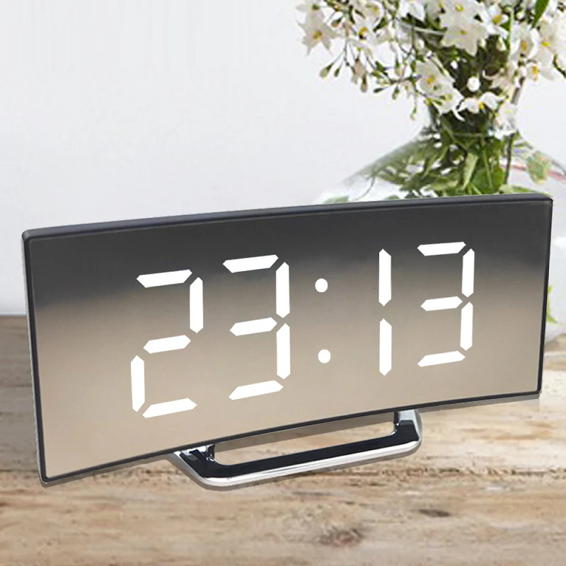 Digitale klok | LED Spiegelwekker | Automatische dimming verblindingsvrij | CurveClock