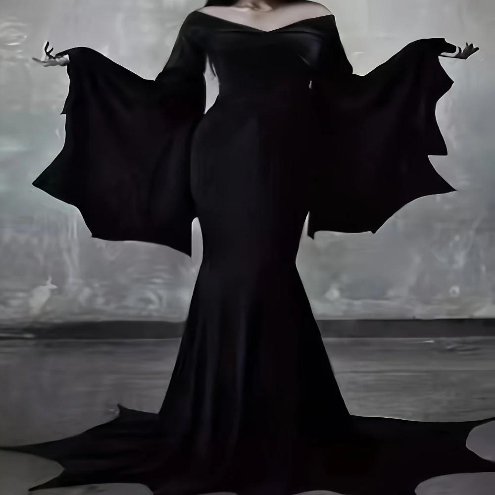 Halloween Kostuum Gothic Zwarte Lange Mouwen Jurk
