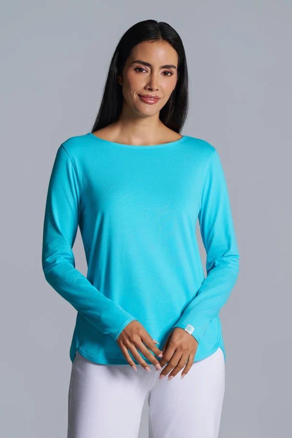 Coolibar – Heyday Side split UV Shirt voor dames – Longsleeve – Blue Curacao