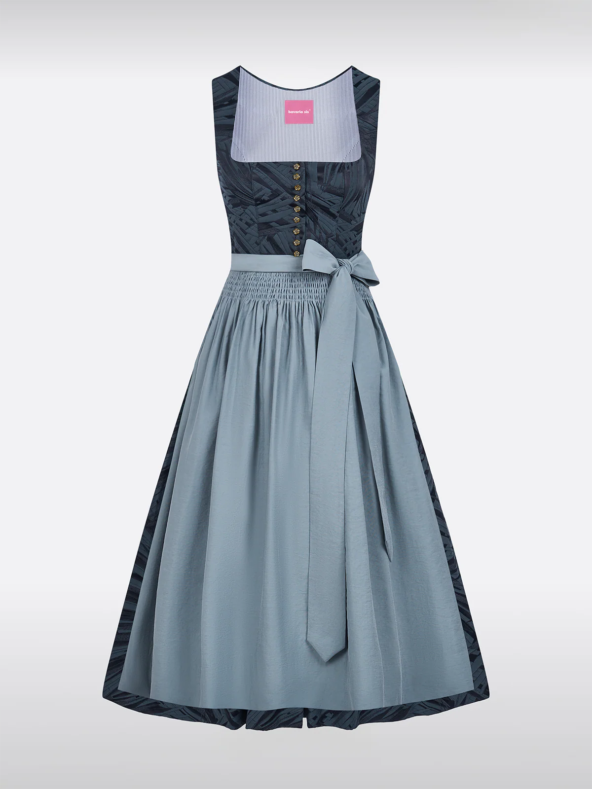 Blauwe Rechte Halslijn Gemusterd Dirndl
