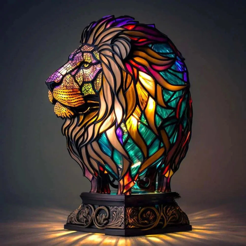 Kleurige glazen lamp met dierenmotieven voor een artistieke sfeer - Afbeelding 3