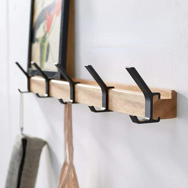 Nordivo Wandkapstok Verplaatsbare Dubbele Haken Scandinavisch Design Hout Aluminium Ruimtebesparend Modern