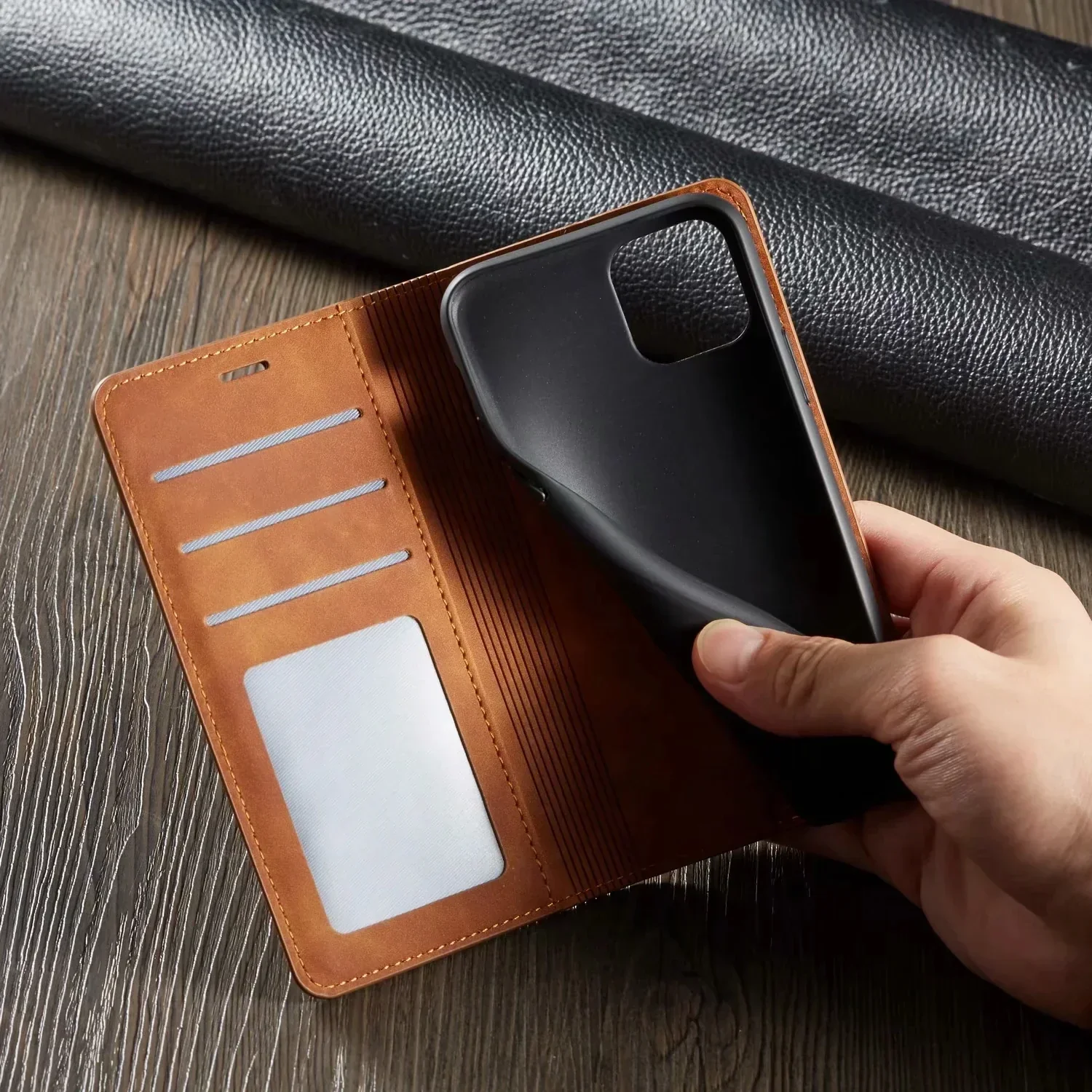 Sandsberg | iPhone Lederen Wallet Hoes | Magnetische Kaartenhouder-Functie | Meerdere Kleuren