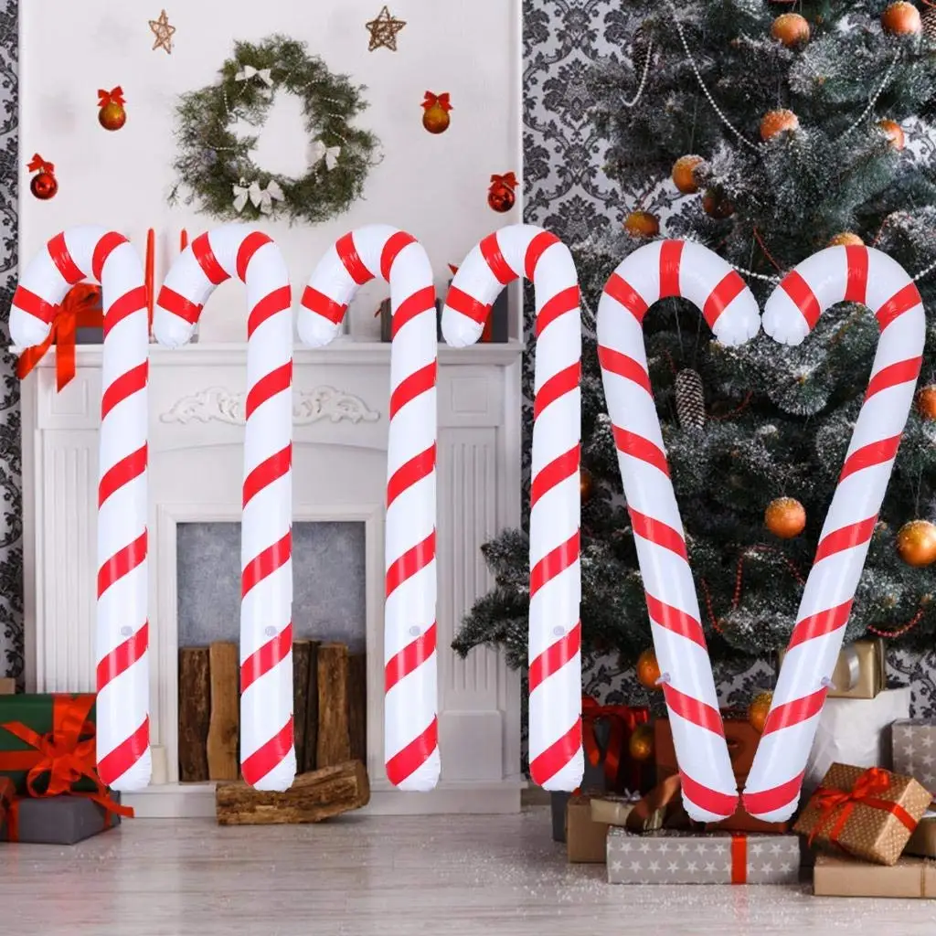 CandyFest Opblaasbare Kerstmis Suikerspinnen – Set van 4 PVC-decoraties van 87 cm