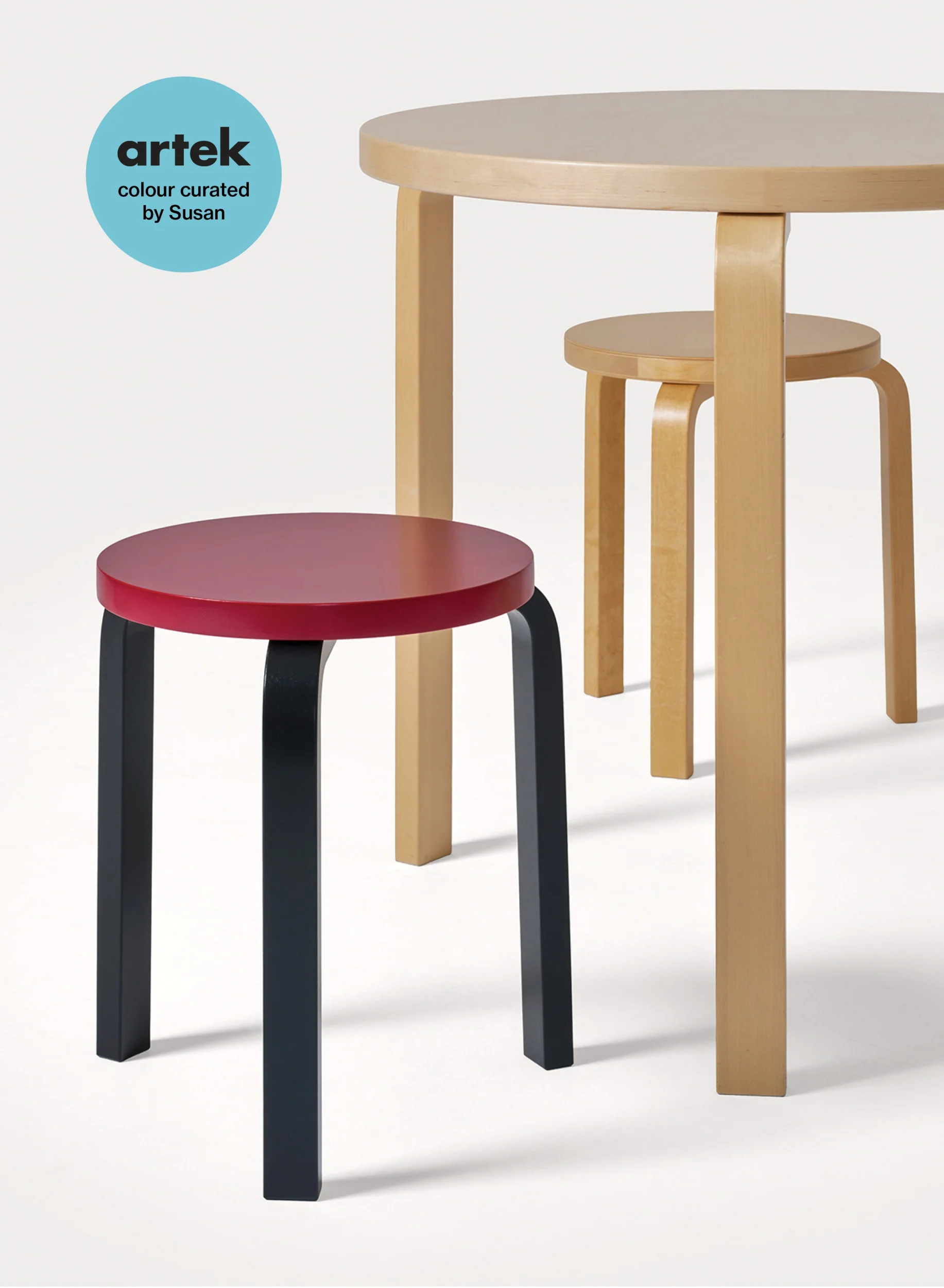 Stool 60, Legs Black, Seat Raspberry – Artek Stool 60, Legs Black, Seat Raspberry – Artek