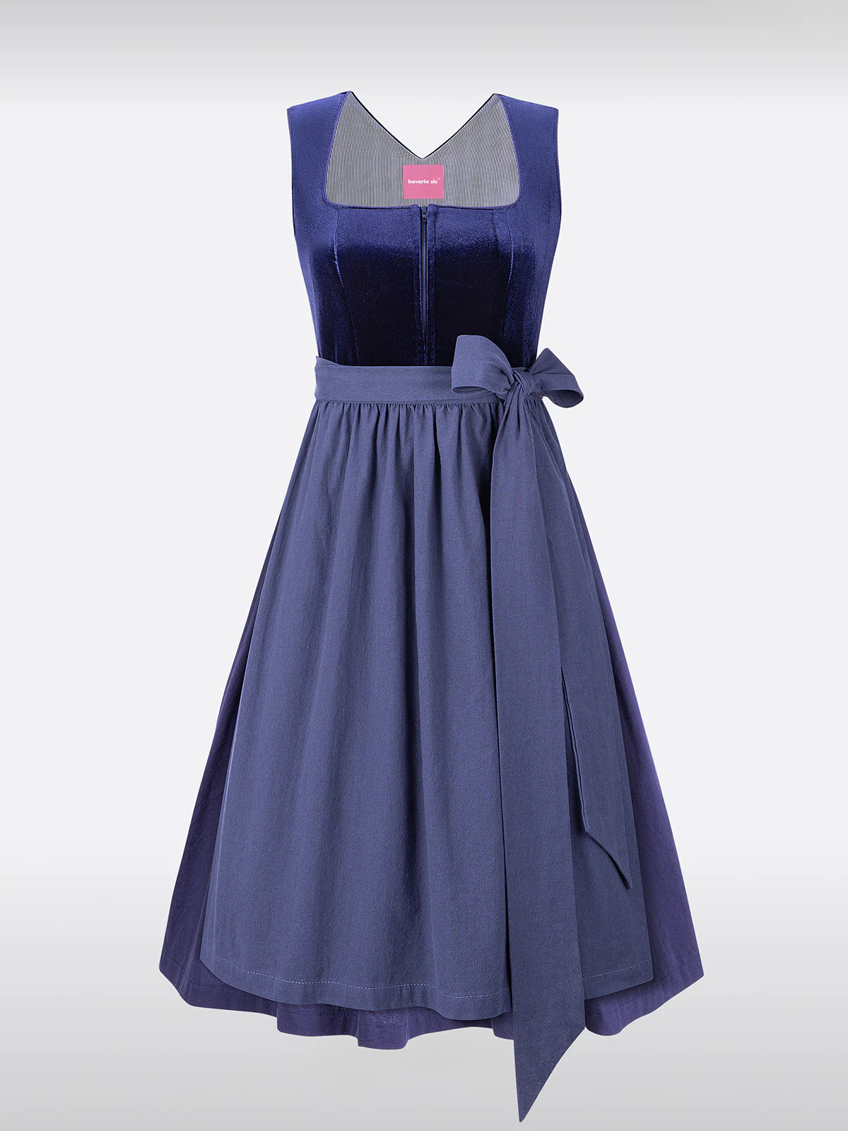Blauwe Fluwelen Dirndl met Rechte Halslijn
