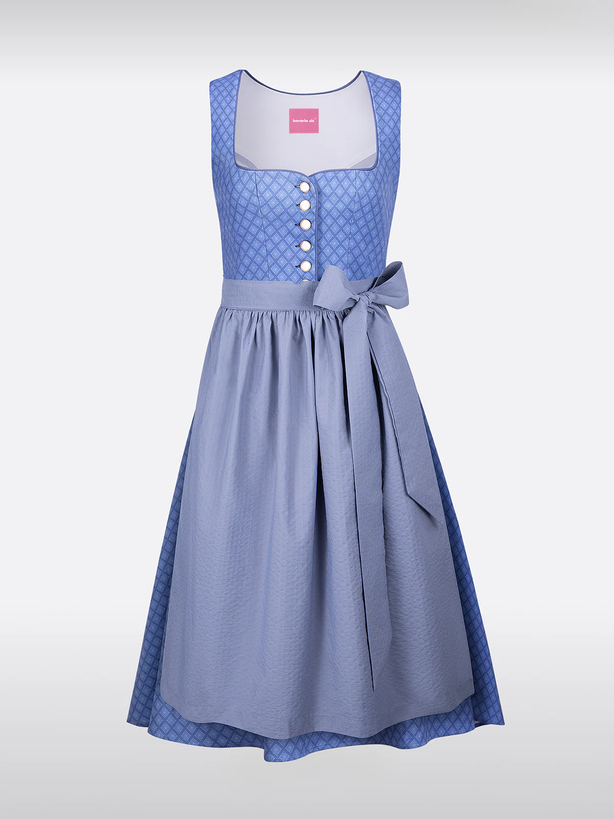 Blauwe Hartvormige Uitsnijding met Knopen Gestructureerd Patroon Dirndl