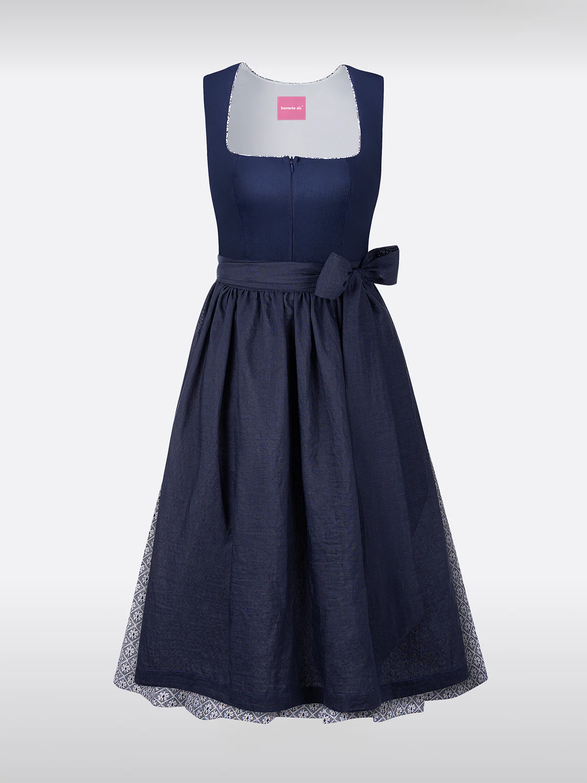 Blauwe Dirndl met Rechte Halslijn en Gestructureerd Patroon