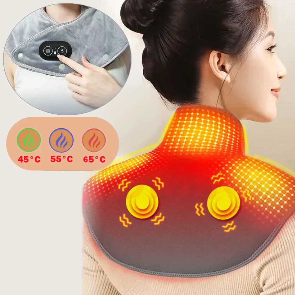 Warmte Nek- & Schoudermassager ThermoLiva | USB-verwarmingskussen met Vibratie | 3 Temperatuurinstellingen & Timer | Zacht Pluche
