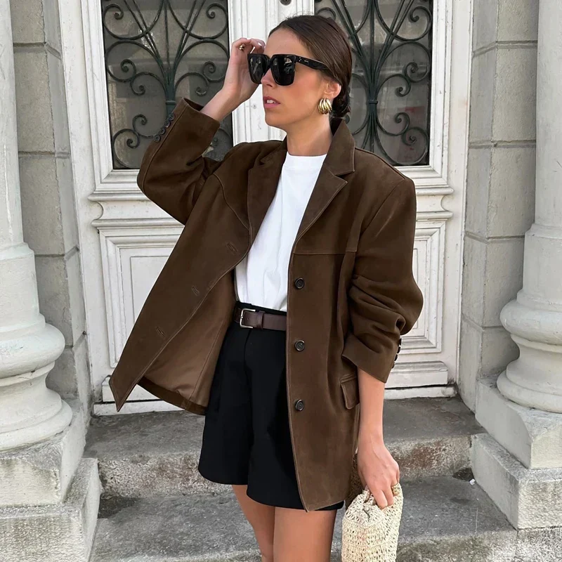 Zwitserse Elegantie Damesjas – Vintage Bruin Leren Demi-Seizoen Look - Afbeelding 2