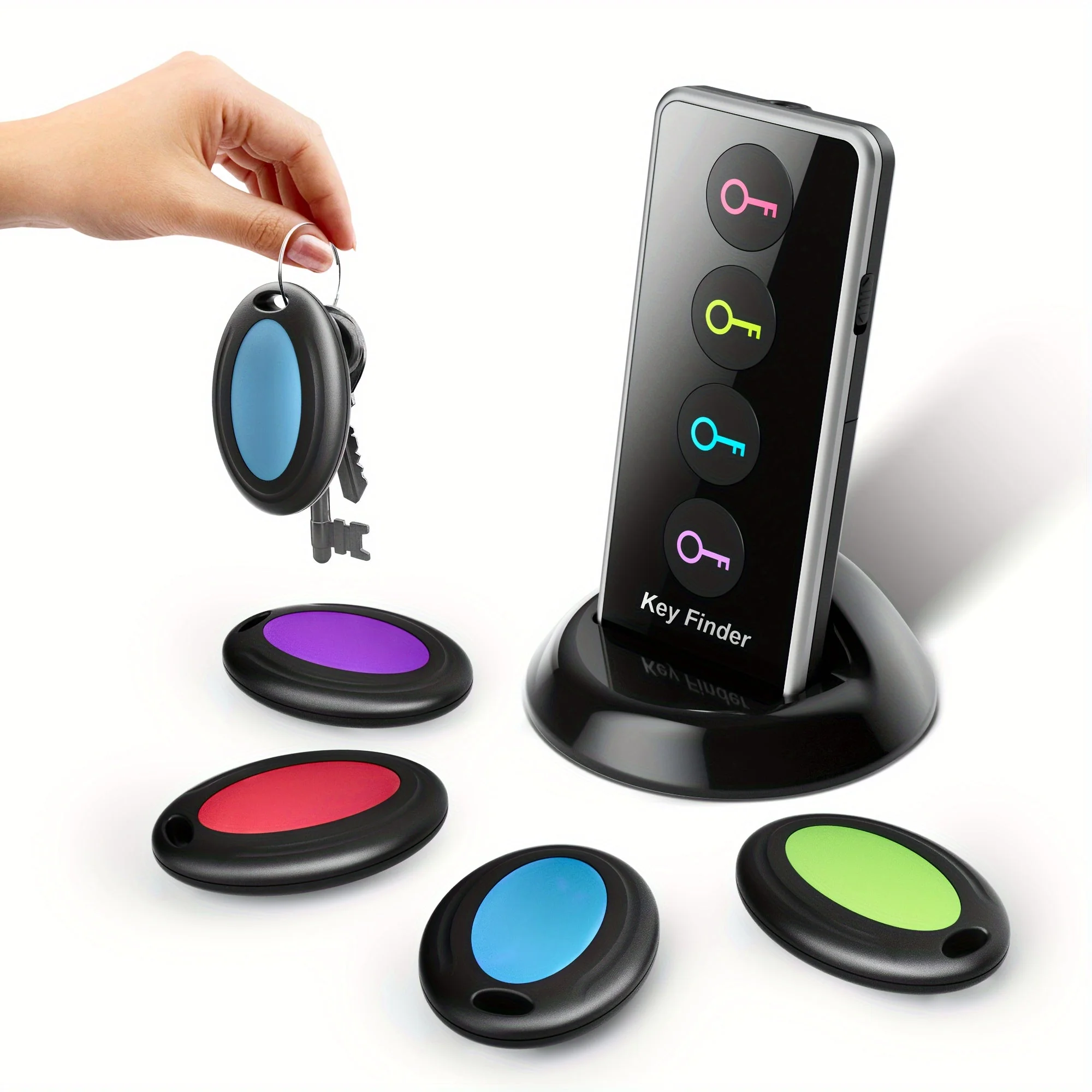 4-in-1 Sleutelfinder met LED-flitser en kleurgecodeerde ontvangers – Compacte sleutellocator voor sleutels, afstandsbedieningen en meer