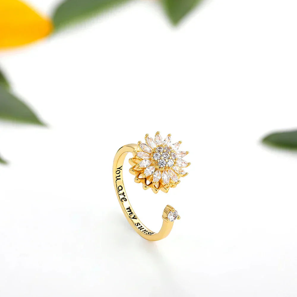 Verstelbare Angst Ring – Zonnebloem Kristal | Roestvrij Staal