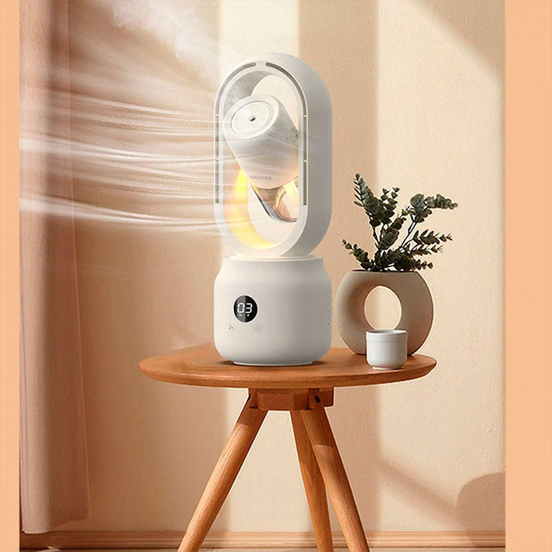 AeroBreeze Halo Ventilator | Bladeloze ventilator met luchtbevochtiger en nachtlampje