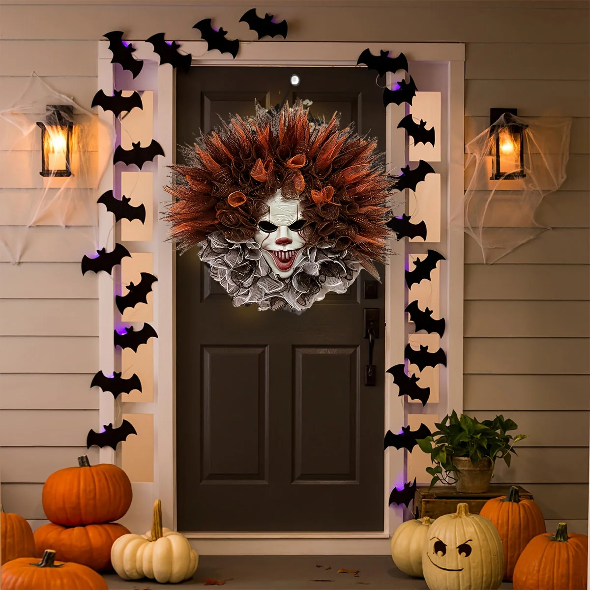 Halloween Engangstige Clown Mesh Krans | Griezelige Deurdecoratie