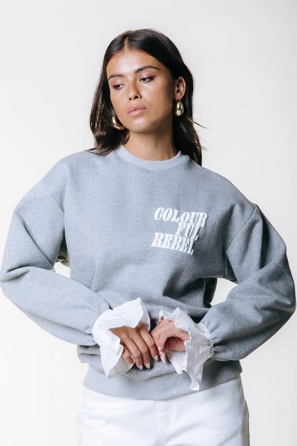 Colourful Rebel | grijze sweater met mouwtje