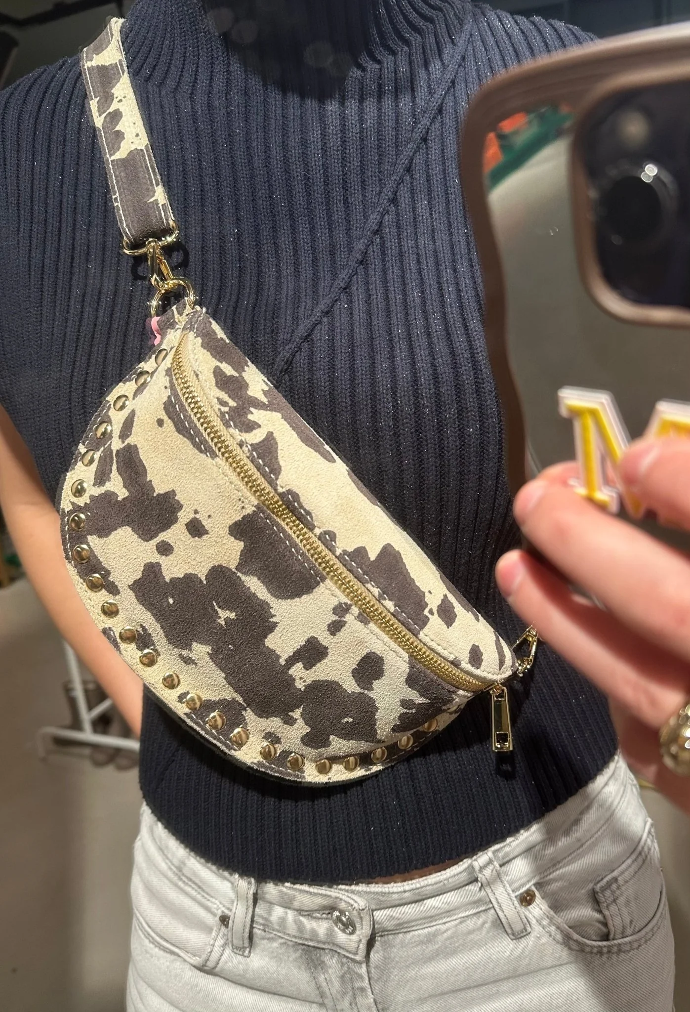 Crossbody Tas | Suede Cow | Donkerbruin-Beige