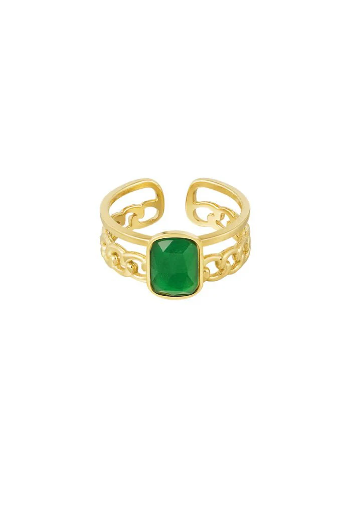Dubbele Ring | Groene Steen | Stainless Steel