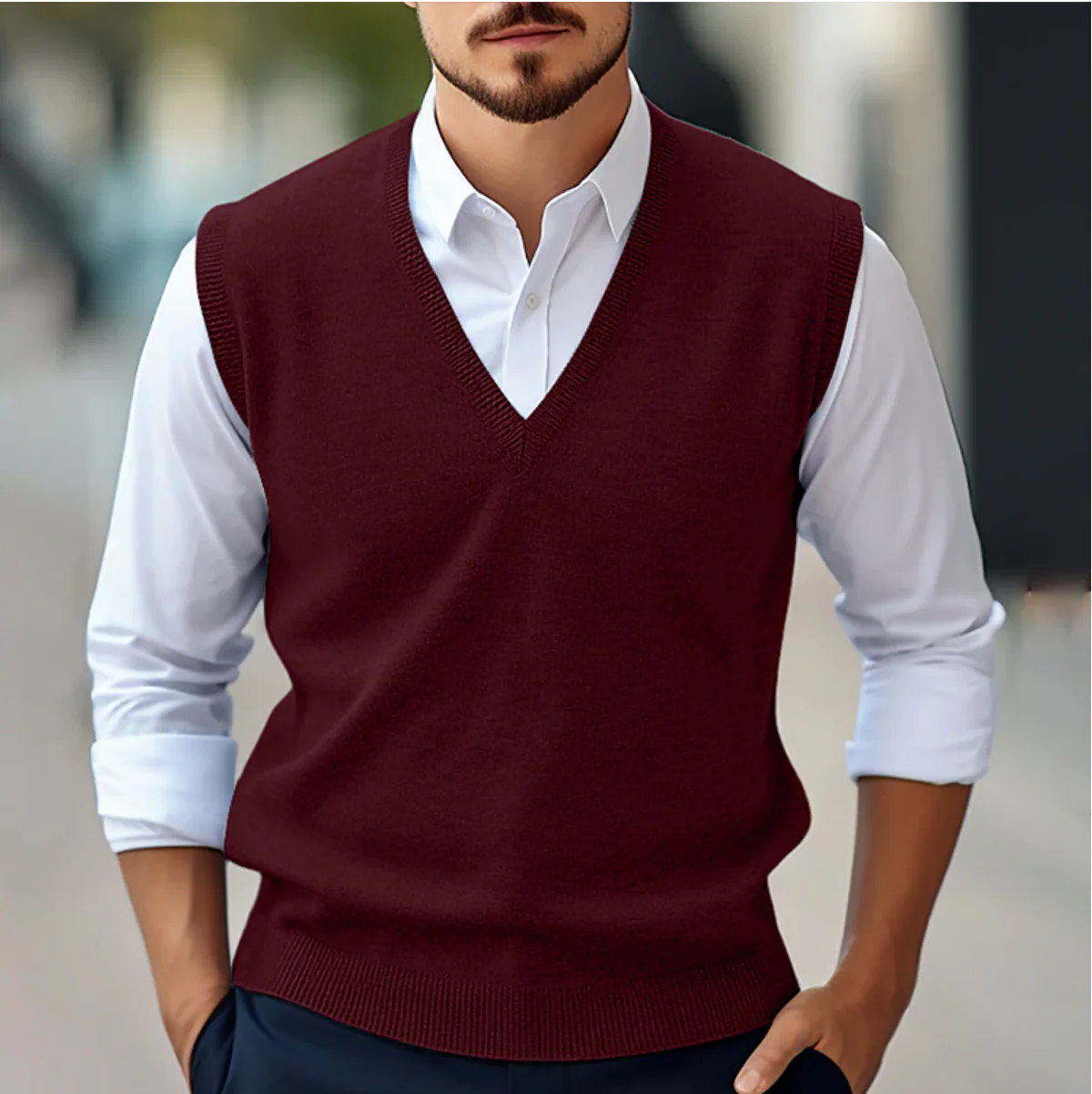 Heren Mouwloze Vest KnitVibe – Zachte Textuur, V-hals en Comfort