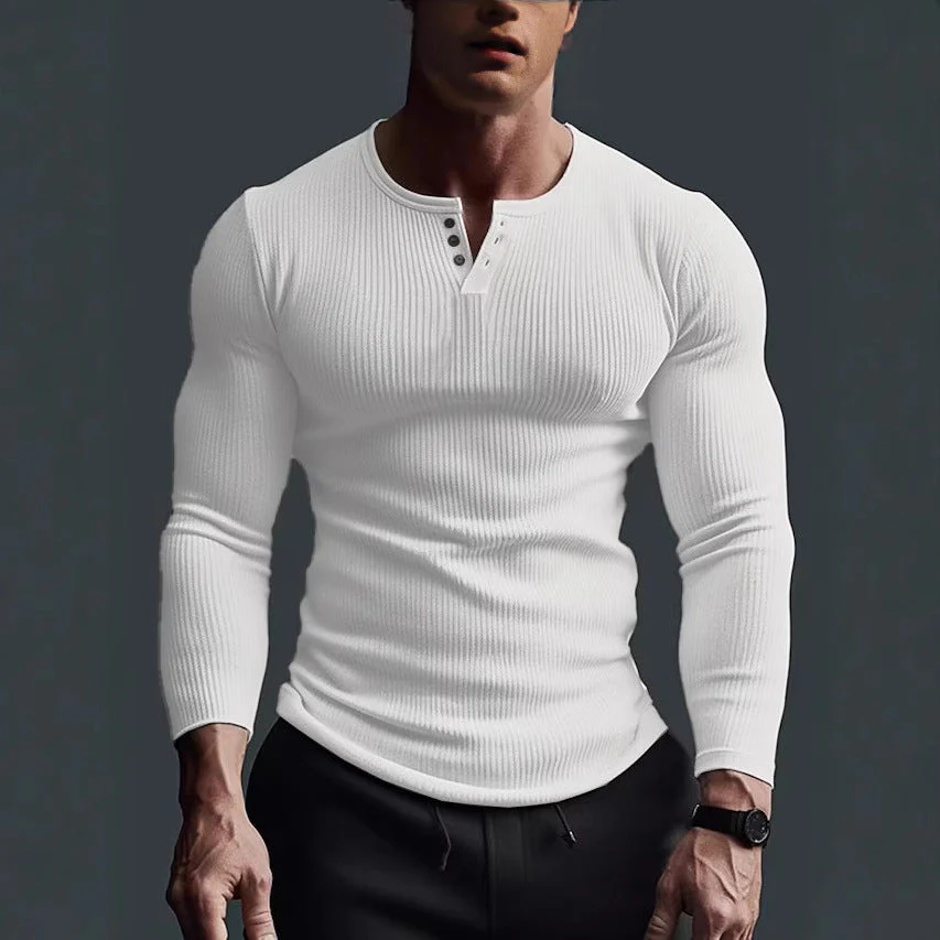 Gebreid Henley Heren Shirt – Comfortabele Stretchshirt met Halve Knopfleiste