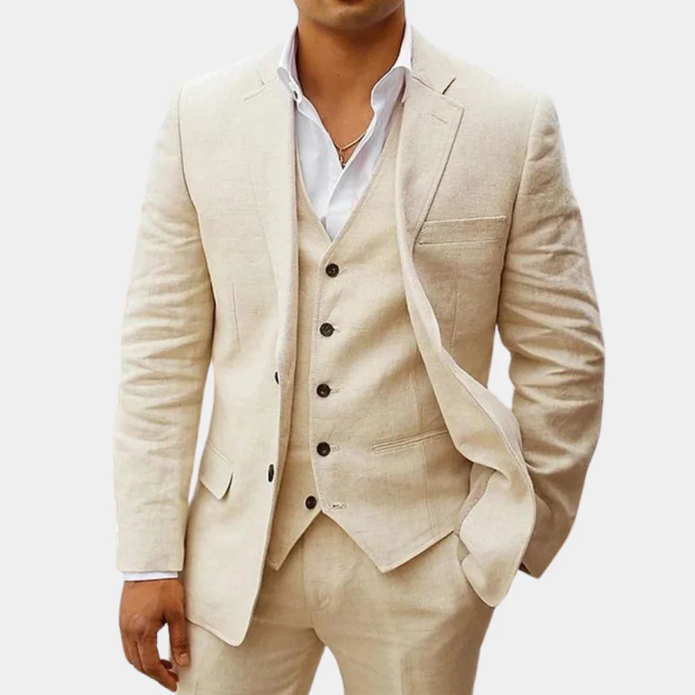 Heren Linnen Pak SummerEase – 3-delig Ademend Zomeroutfit met Vest