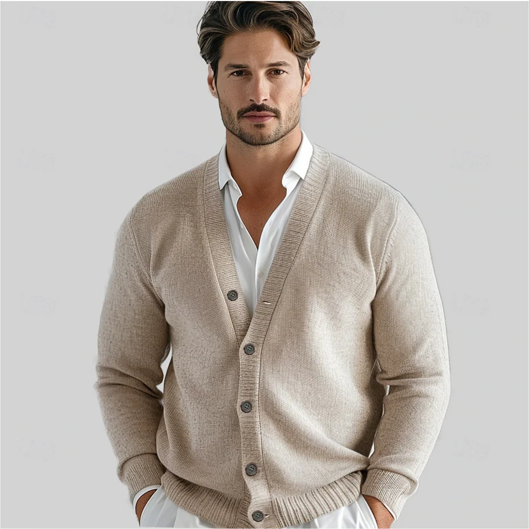 Heren Klassieke Knop-Cardigan met V-hals en normale pasvorm