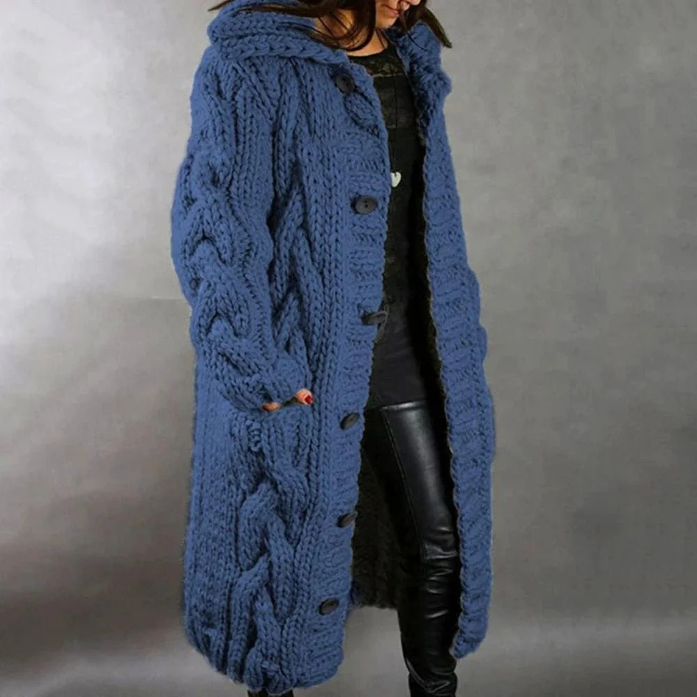 Breiwinterjacke Dames – Warme Jacke met Kapuze en Knopen