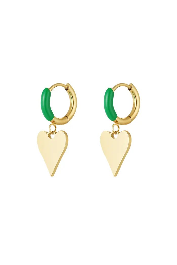 Gekleurde kleine oorbel met hart| Goudkleurig-Groen | Stainless Steel