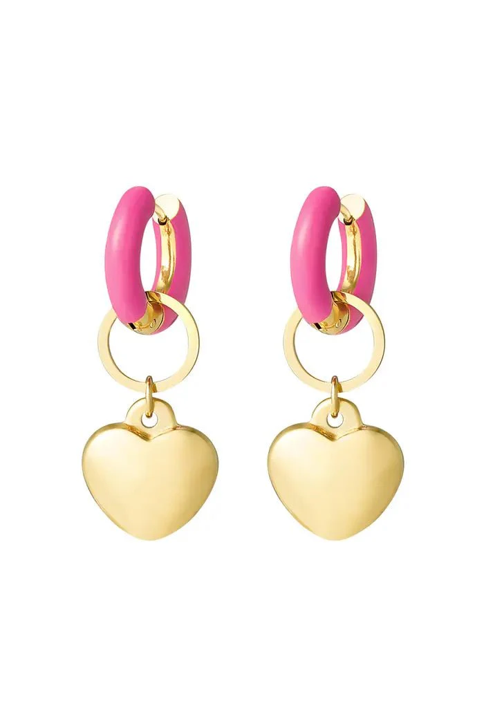 Gekleurde oorbel met hart | Roze | Stainless Steel