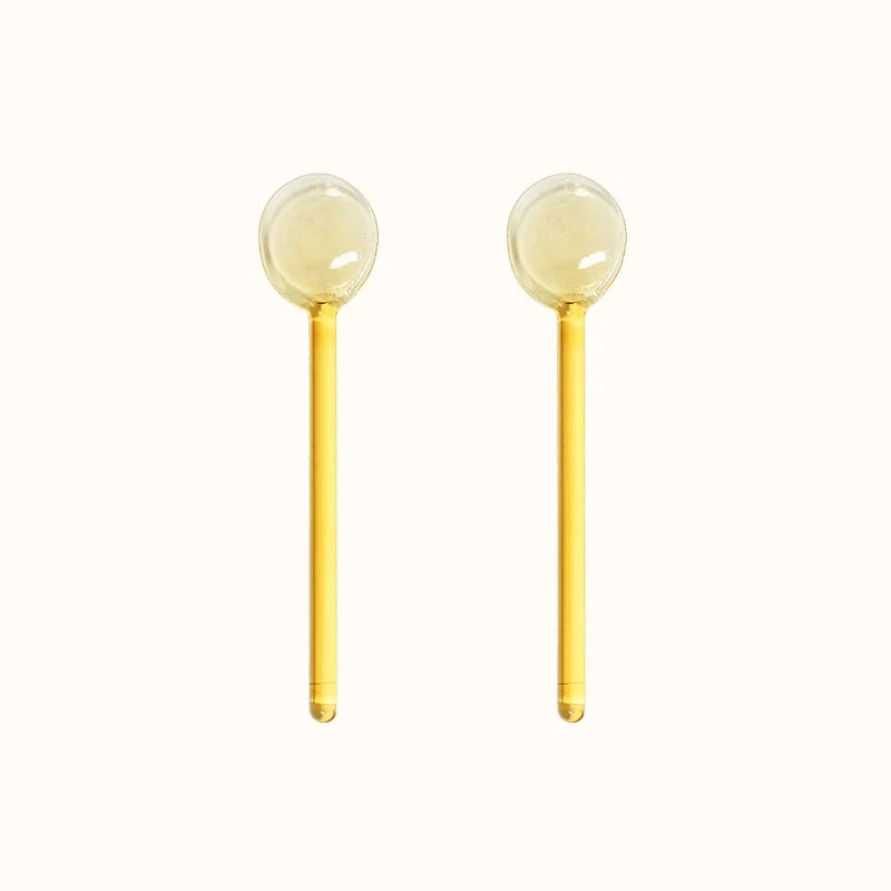 Handgemaakte glazen koffie lepels mustard (set/2)